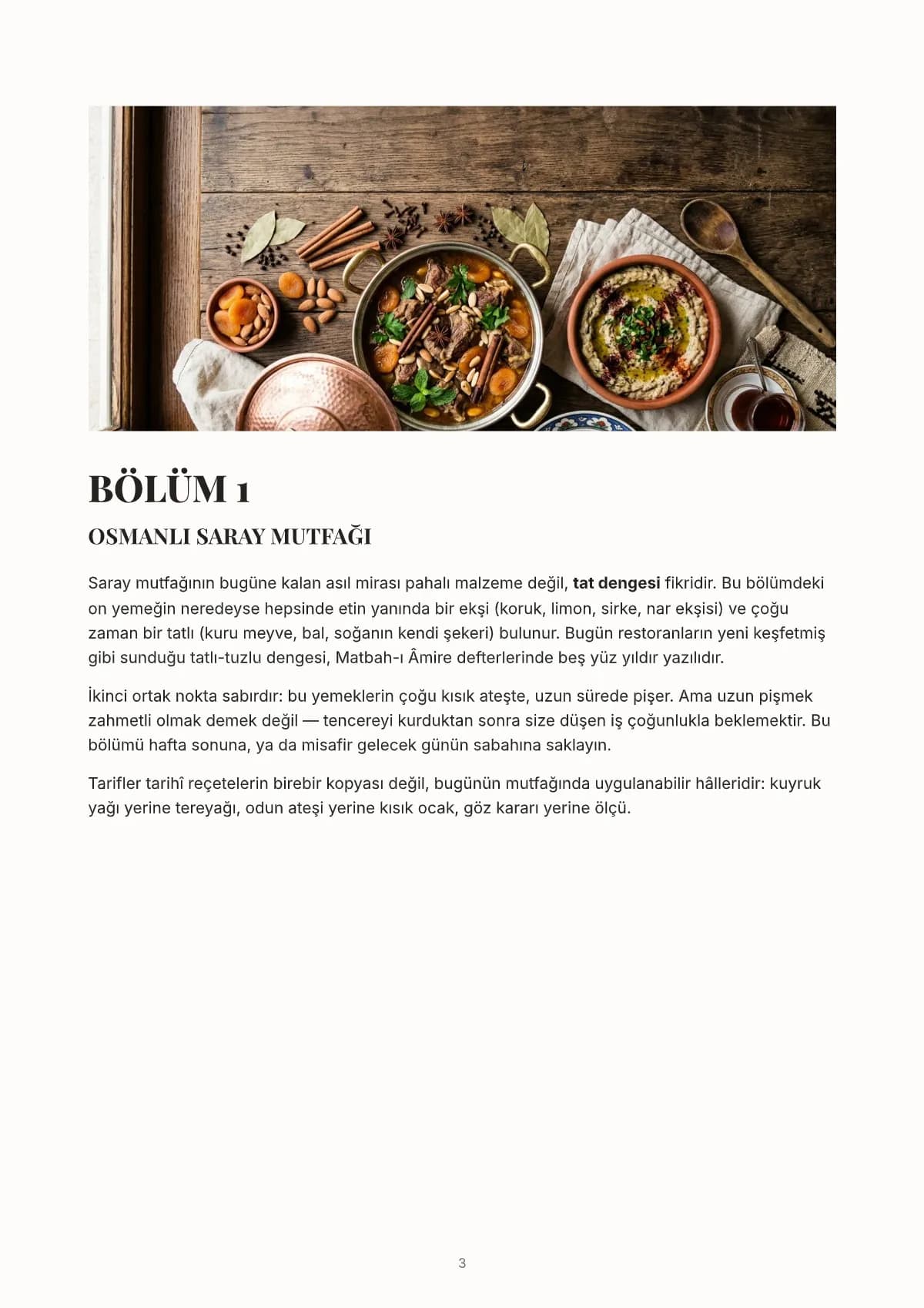 Ana Yemekler, örnek sayfa: Bölüm 1 · Osmanlı saray mutfağı