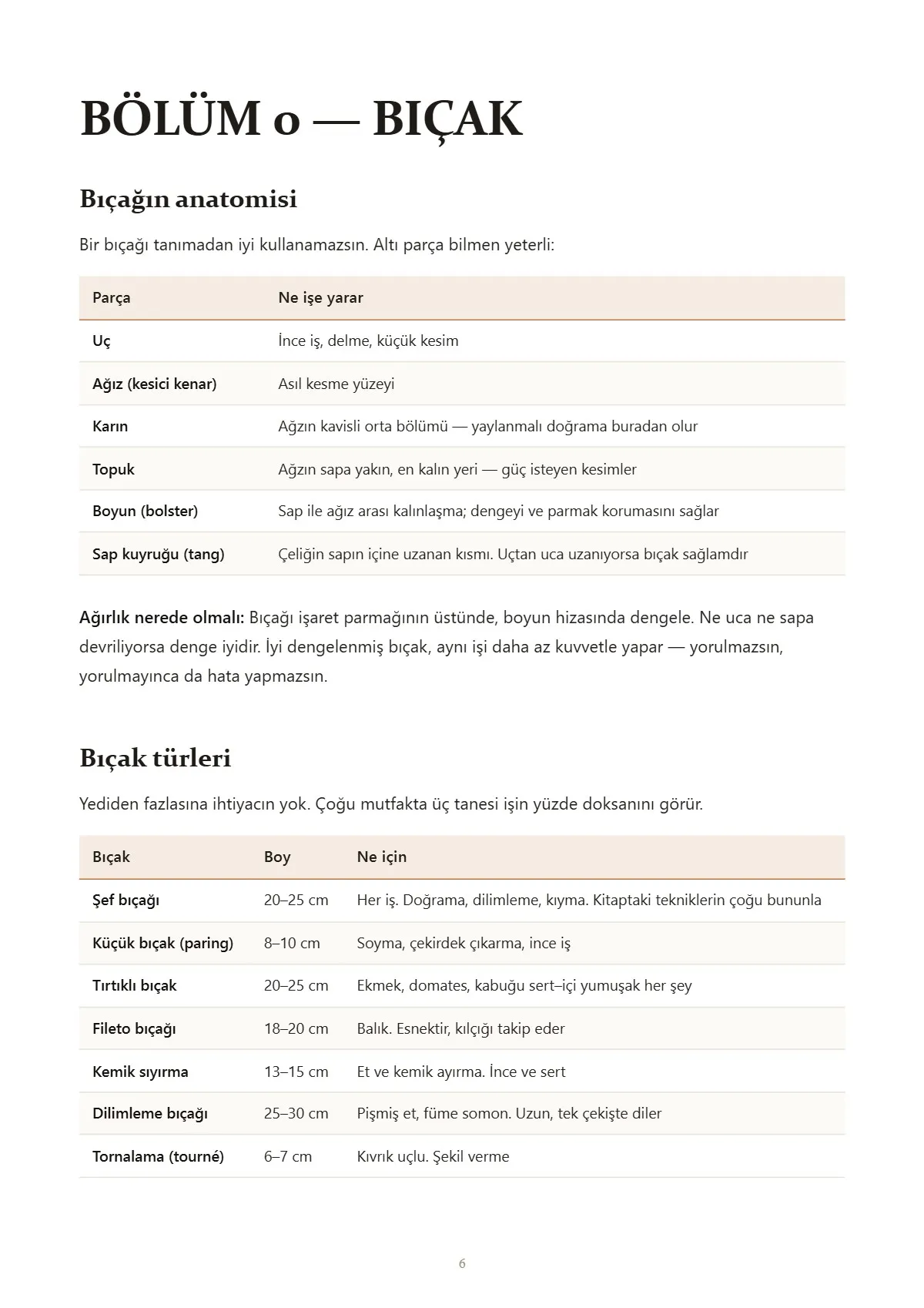 Doğrama Teknikleri, örnek sayfa: Bölüm 0 · Bıçağın anatomisi
