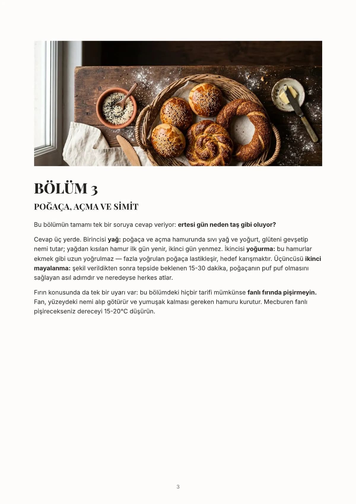 Hamur İşleri, örnek sayfa: Bölüm 3 · Poğaça, açma ve simit