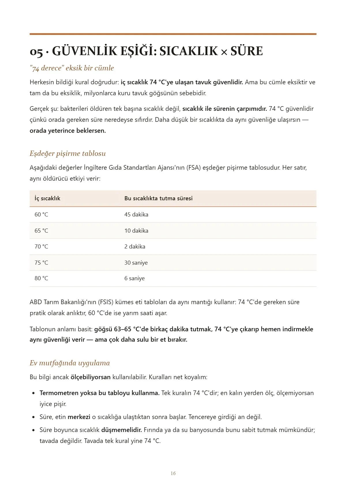 Tam Kapsamlı Kümes Hayvanları Kitabı, örnek sayfa: 05 · Güvenlik eşiği: sıcaklık × süre